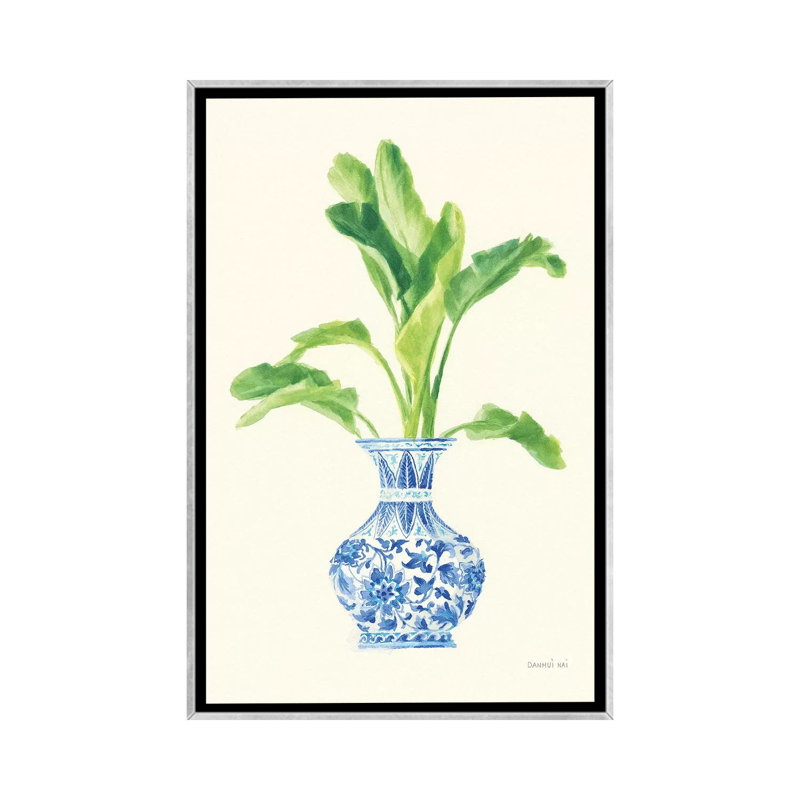 « Palm chinoiserie I » par Danhui nai, reproduction d’art, Toile avec cadre argenté, Pas de tapis