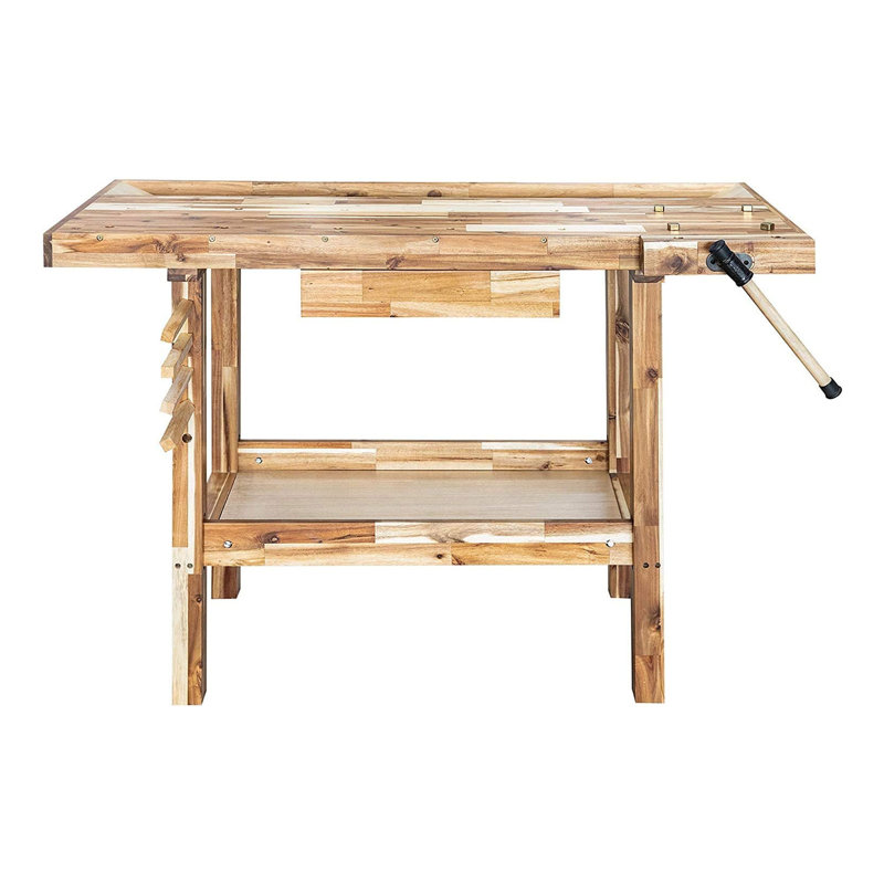 Établi de menuiserie en bois franc d'acacia de 48 pouces avec rangement Olympia Tools