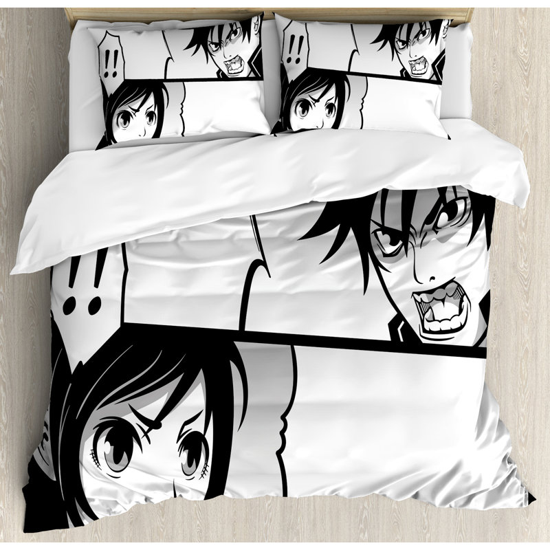 Queen Black and White Anime Duvet Cover Set