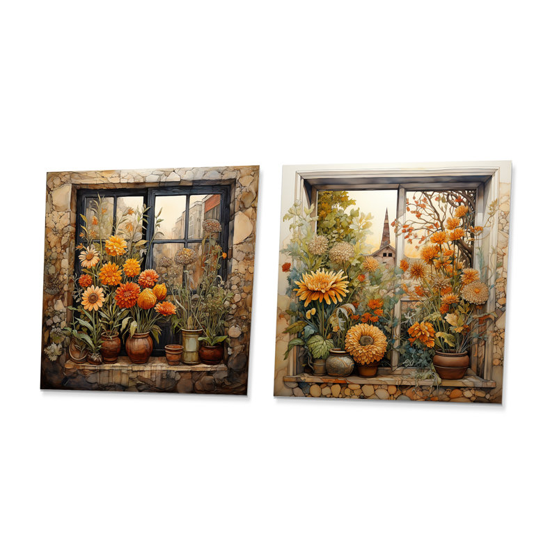 Ensemble de 2 carrés de fleurs jaunes et verts à la ferme I - Fleurs, H 36 po x l 72 po