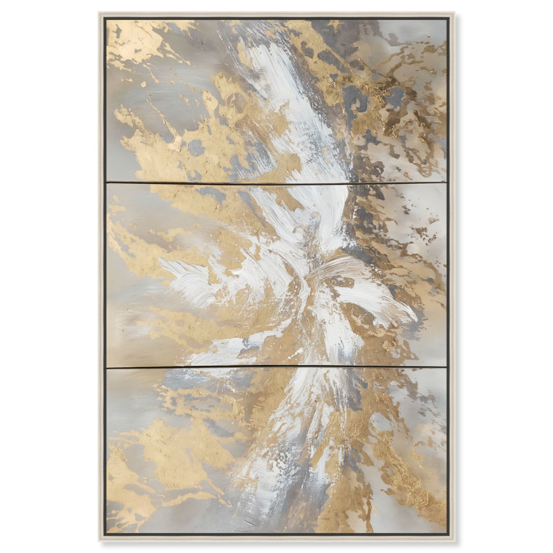«Tones of Tranquility Canvas Elegant Gold Abstract» par Latitude Run®, Cadre argenté, H 37 po x l 25 po
