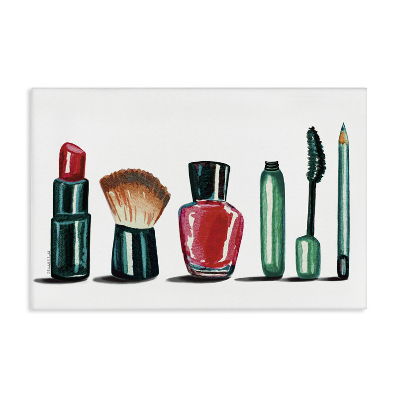 Outils de maquillage sur toile et pinceaux par Elizabeth Tyndall, H 30 po x l 45 po