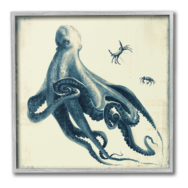 Pieuvre et créatures de la mer, estampe numérique encadrée de vil Mel, H 17 po x l 17 po, Estampe numérique Farmhouse
