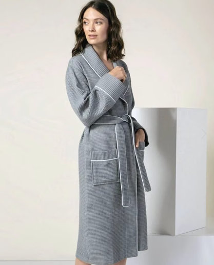 Peignoir d'hôtel de luxe en coton turc biologique pour femmes, M, Gris