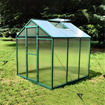Gain Height Windproof Greenhouse 6x6 Ft - All Season Backyard Retreat Heavy Duty Aluminum Frame And Polycarbonate Sheets For Gardening Outdoor Shelter
