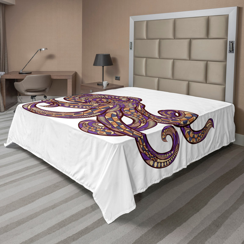 Motif de drap plat Ambesonne Octopus - Moutarde mauve, Drap plat grand