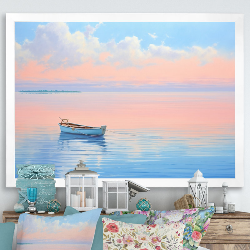 «Boat Harmonious Horizon I», reproduction d'art sur toile, H 30 po x l 40 po x P 1,5 po, Cadre simple blanc