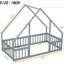 Lit simple gris en forme de maison avec garde-corps et clôture - Fabriqué à partir de matériaux pour une bonne nuit de sommeil-262823812