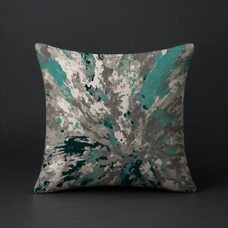 Coussin décoratif intérieur et extérieur Modern, Carré 16 po, Gris / abstrait vert foncé