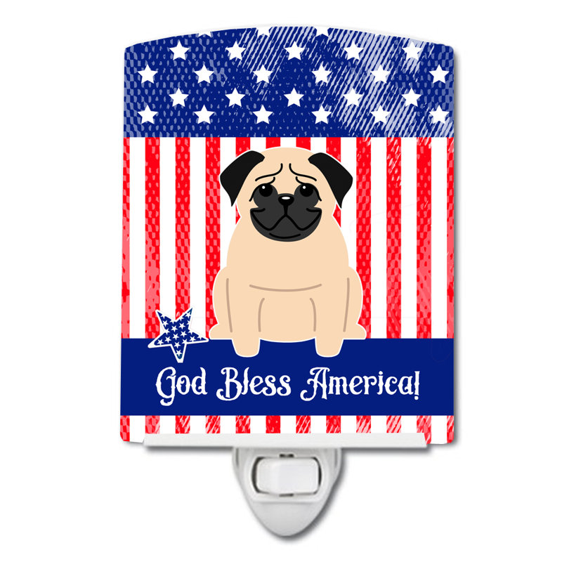 Éclairage de nuit en céramique patriotique usa carlin, Fug Pug