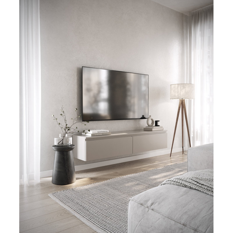 Syvanna Wall-Mounted TV Cabinet, 28.4cm H x 150cm L x 31.8cm W, Beige