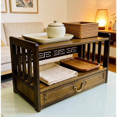 Bamboo Altar Table With Drawer And Shelves, Sturdy Pooja And Meditation Table For Home Decor, Display Statues, Plants, Books, And Spiritual Supplies