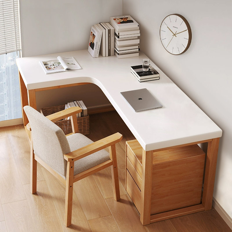 Bureaux rectangulaires en bois massif, Burlywood, Retour à gauche, H 29,33 po x l 54,72 po x P 39,37 po