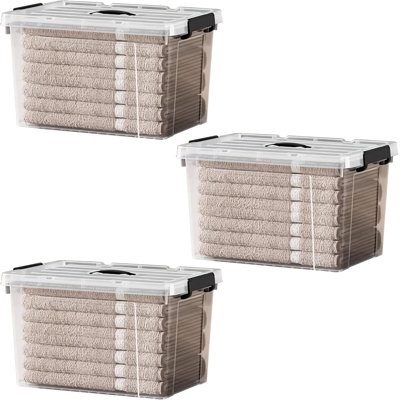 3 Pack Plastic Stackable Storage Box with Handles & Lid