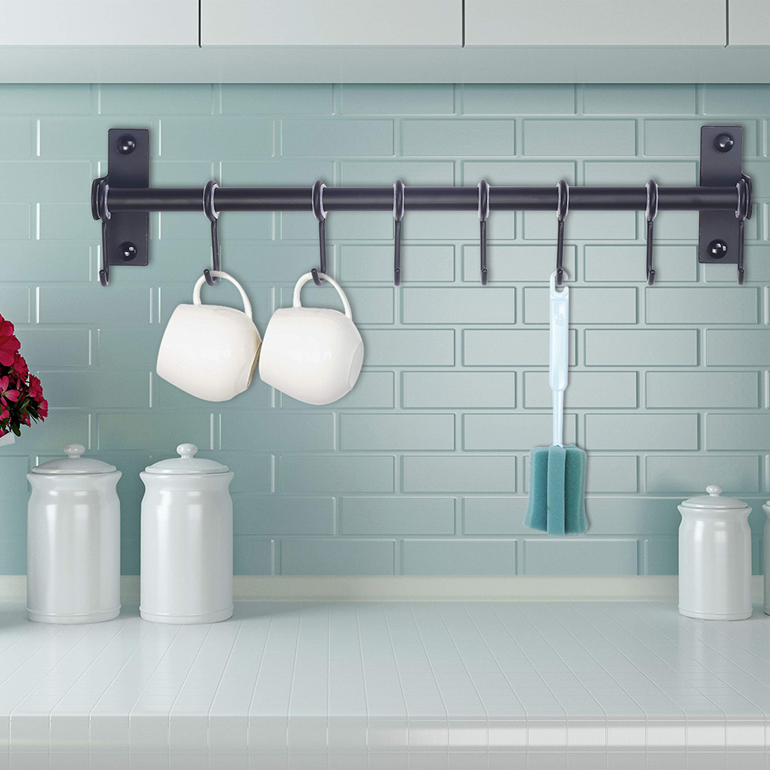 Support Mural à Ustensiles De Cuisine En Acier Inoxydable 304 - Longueur 60 Cm Avec Crochets Amovibles - Porte-couvercles, Spatules, Serviettes - 9