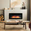 Foyer électrique 1500 W, 41,3 po noir, effet de flamme et 7 lumières de couleur, chauffe 161-400 pieds carrés. Support mural, effet 1500 W, chauffe