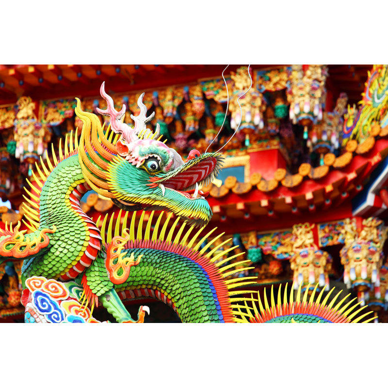 Chinese Dragon On Roof - Wrapped Canvas Print, 30cm H x 46cm W x 3.8 cm D
