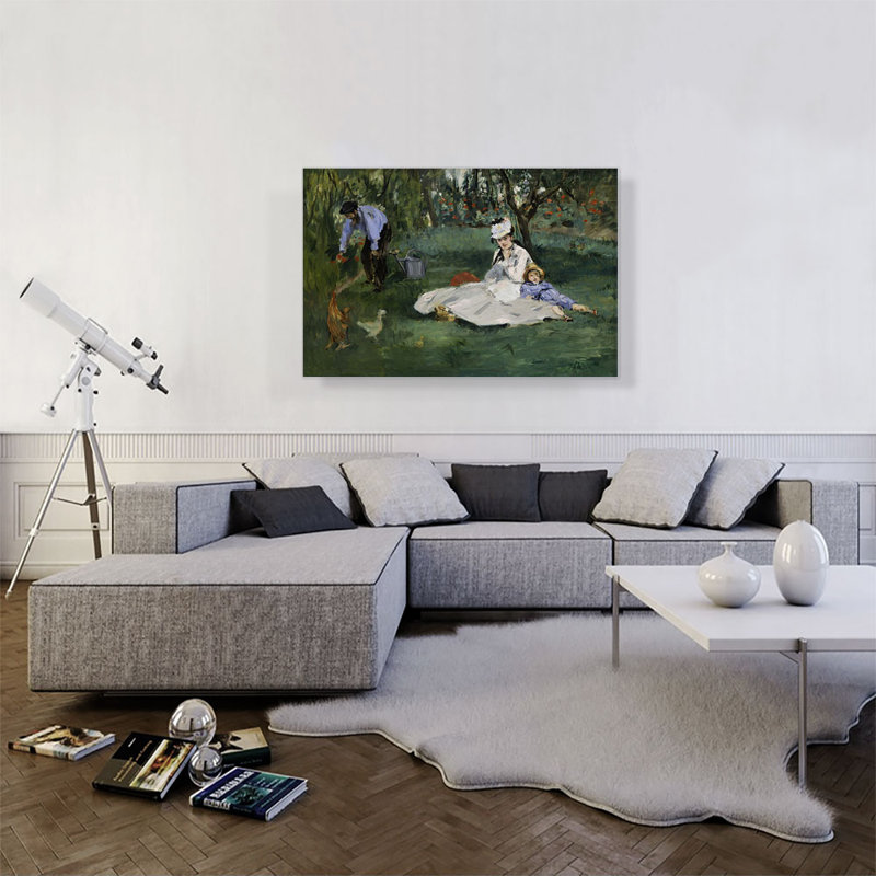 "La famille Monet dans leur jardin à Argenteuil 1874" par Edward Manet - reproduction d'art sur toile tendue