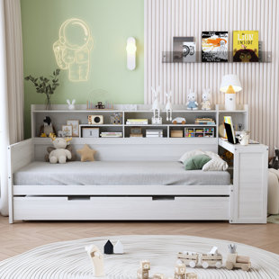 Lit de jour moderne multifonctionnel avec lit gigogne et tablettes de rangement