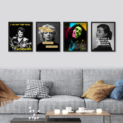 " Inspirational Celebrity Motto Sayings Wall Art Set Of 4 Boy's Bedroom Illustration Prints Contemporary " 4 - Pieces