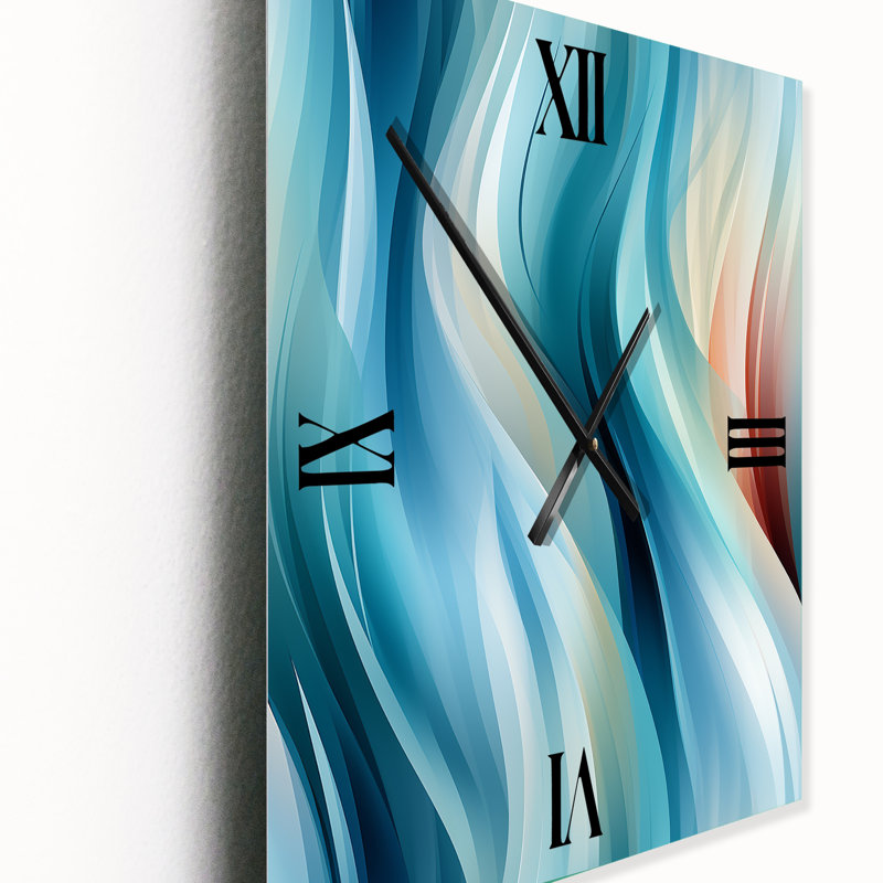 Horloge murale abstraite rayée en métal Blue Harmony Of Waves, Médium