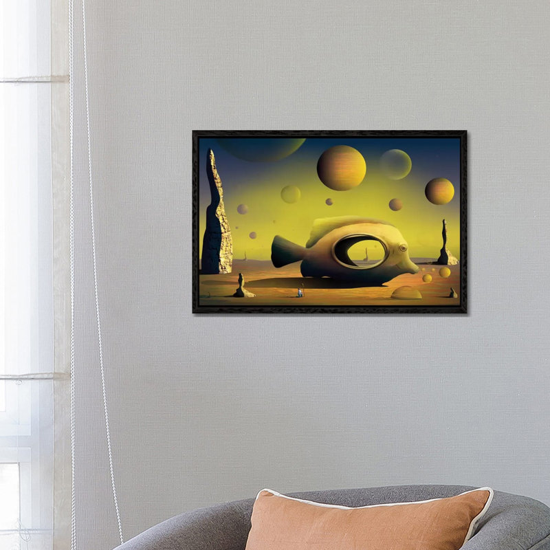 Paisagem Com Peixe (Landscape With Fish) by Marcel Caram - Print on Canvas, 66.04 cm H x 45.72 cm W, Black Framed