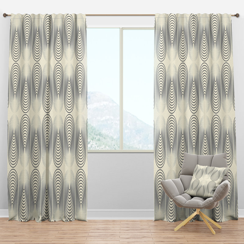 Monochrome Geometric Pattern X - Geometric Curtain - Velvet Room darkening - 1 panel, 52"W x 63"L