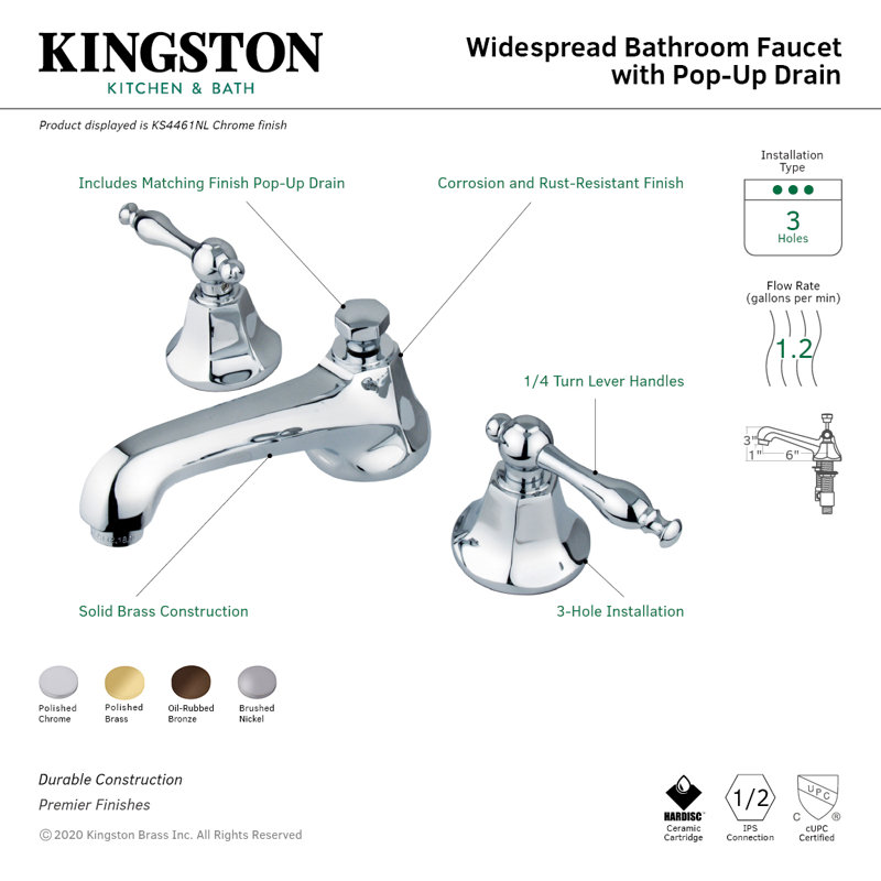 Robinet de salle de bain espacé Kingston, Bronze huilé