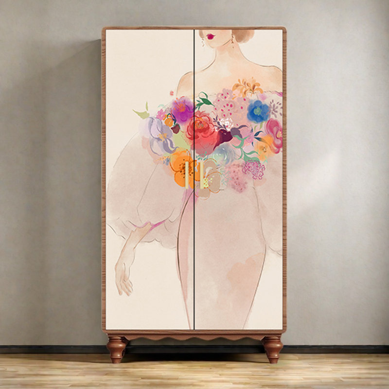 Garde-robe moderne pour chambre double, Noyer / rose