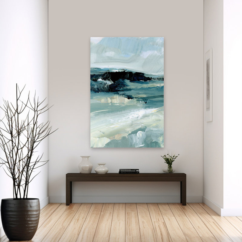 Paysage balayé par le vent II - art abstrait noir et bleu, H 60 po x l 40 po