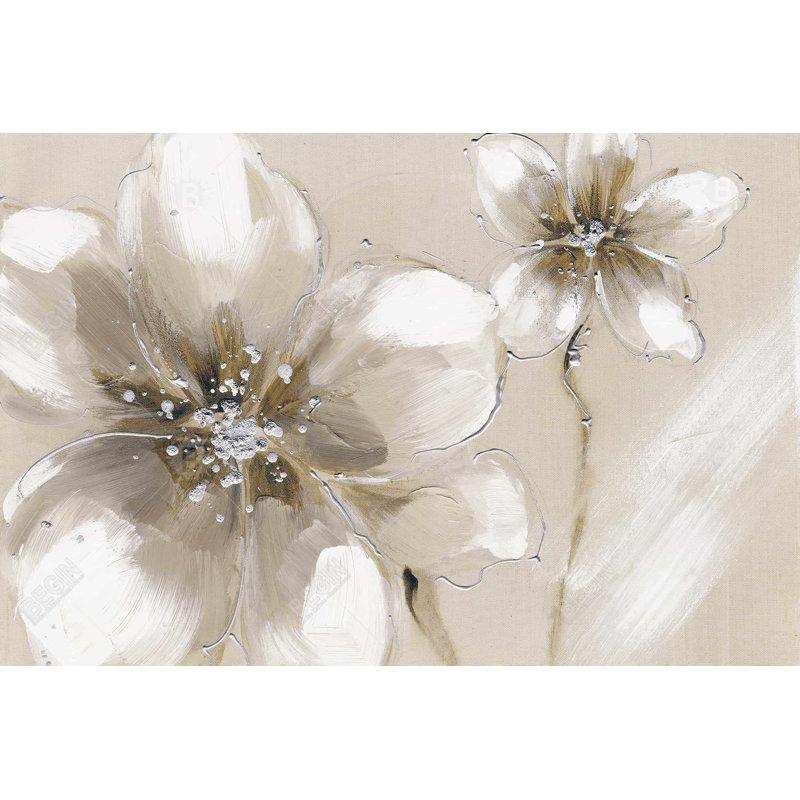 Deux fleurs crème - Toile florale contemporaine pour la décoration intérieure