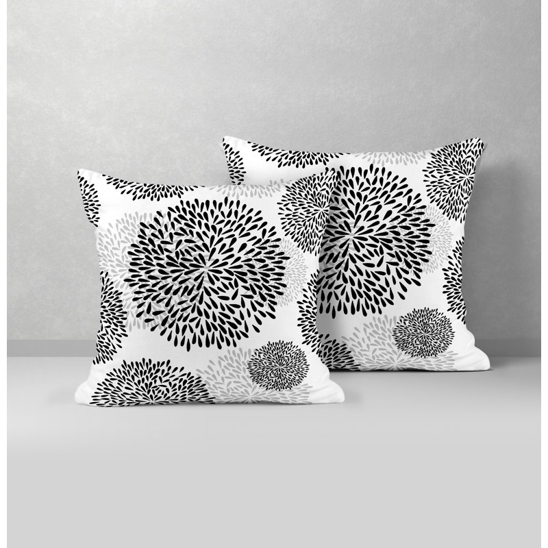 Floral Outdoor Reversible Throw Pillow, 15W" x 15H", Black
