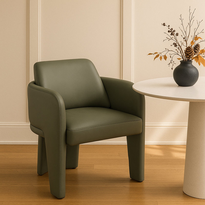 Chaise rembourrée en cuir Vanda Vanda, Cuir olive végétalien
