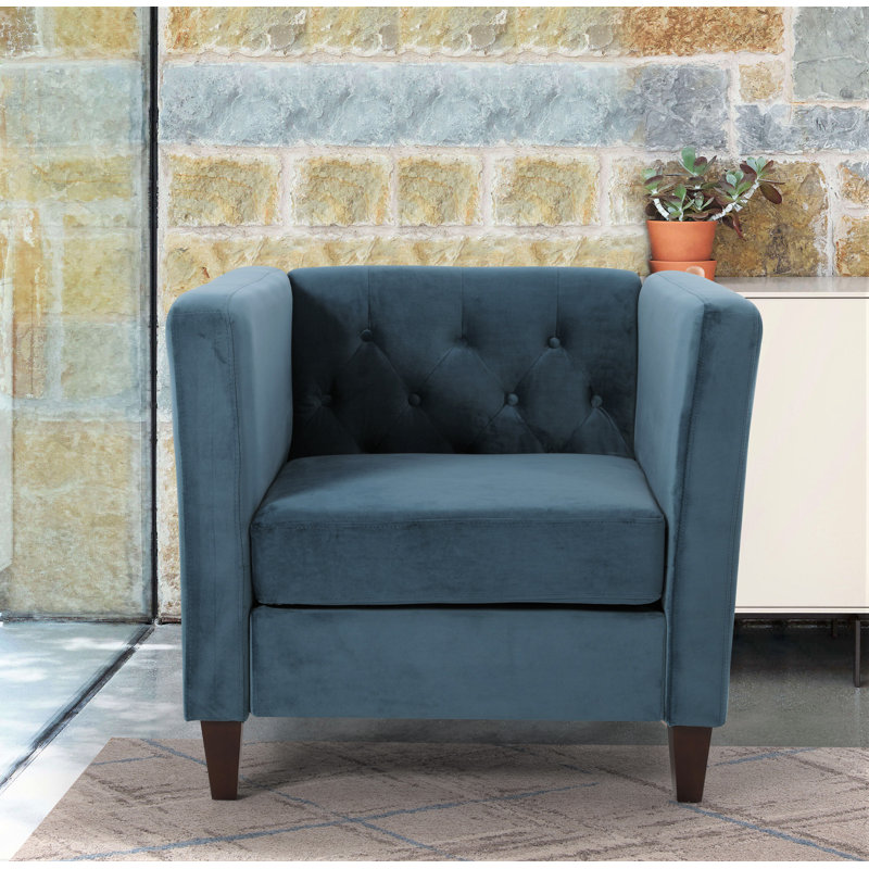 Fauteuil Rubio, Velours bleu de Prusse