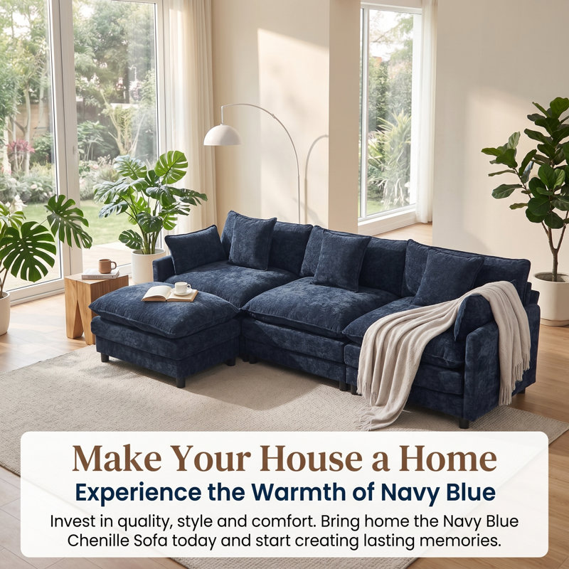 Canapé modulaire en chenille profonde, Bleu