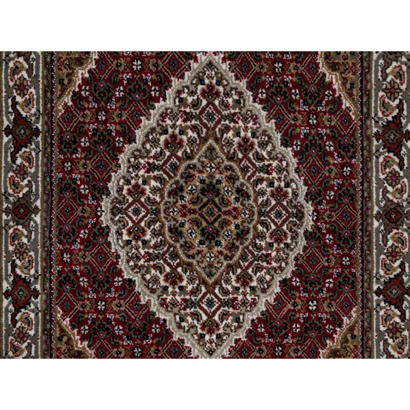 Tapis noué à la main 2 pi 10 po x 5 pi 1 po en laine carmin Tebraz Mahi rouge avec motif de poissons
