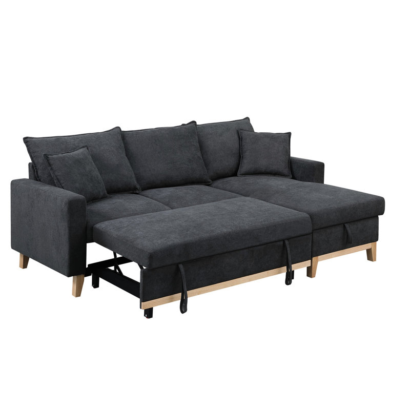 86.61" Sectional In Dark Gray With Storage Chaise, Sleeper & 180.9 Lb Weight Capacity Woven And Extendable Sleeping Bed Facility