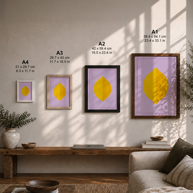 Lemon On Lavender Minimalist - Print, Unframed, A2 - 59.4 x 42.0 cm