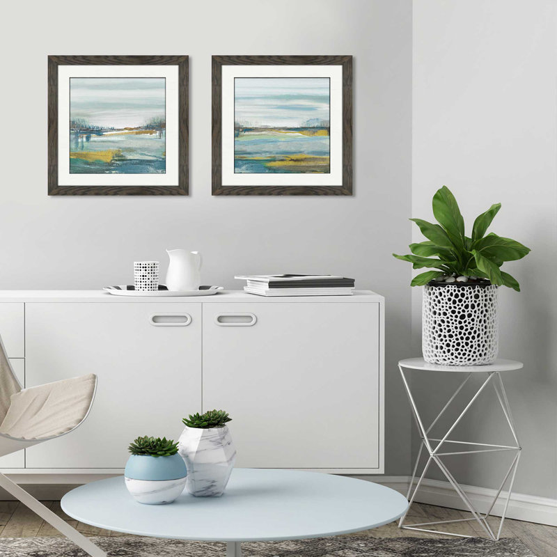 « lewbeach i », ensemble de 2 reproductions de peintures à l’acrylique encadrées, H 16,5 po x l 33 po x P 1 po, Blanc mat