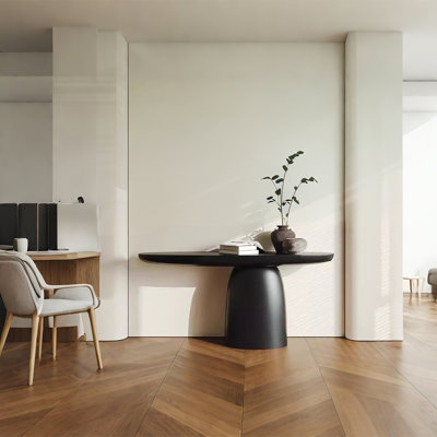 French Minimalist Black Solid Wood Console Table