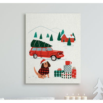 Voiture de Noël rétro, père Noël festif, chien