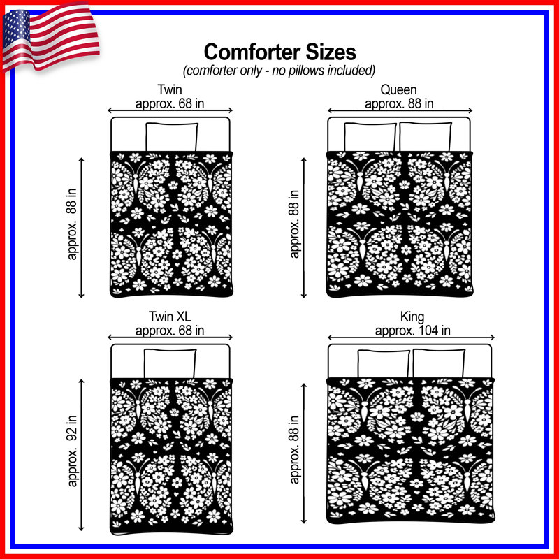 Floral Butterfly Pattern Comforter, Twin Extra Long