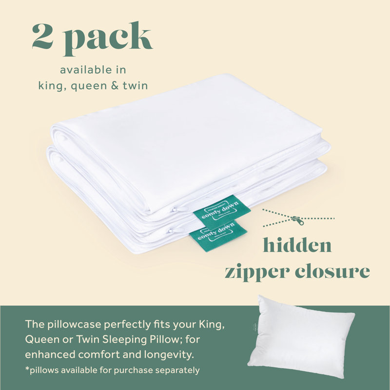 ComfyDown Pillowcase for Bed Pillow - 2 Pack - Breathable, 100% Cotton, 400-Thread Count, Zipper Closure -  (2 Pack)