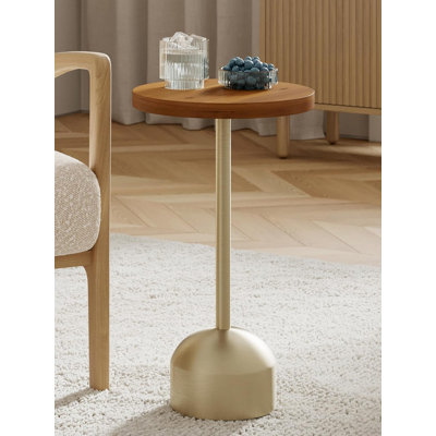 Table basse à piédestal en métal avec plateau en bois Stead pour le salon et la chambre à coucher