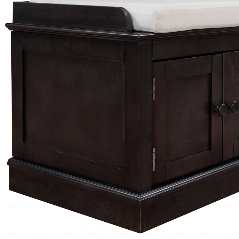 Banc de rangement avec 4 portes et tablettes réglables, banc à chaussures avec coussin amovible pour le salon, vestibule