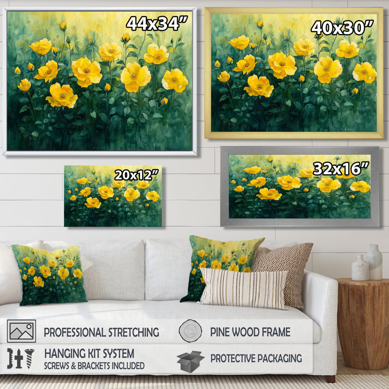 Imalda Country Side Summer Roses Serenade - Roses, art mural, Reproduction encadrée d'une seule photo, H 12 po x l 20 po, Or