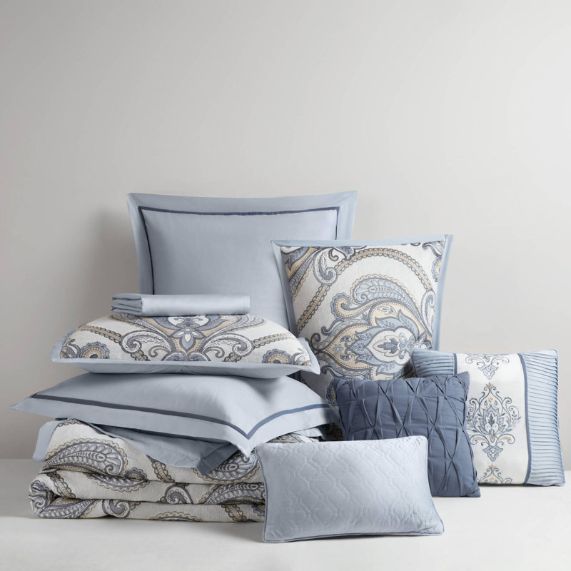 -Piece King Bedding Sets, Blue Chenille Jacquard Polyester Comforter Set