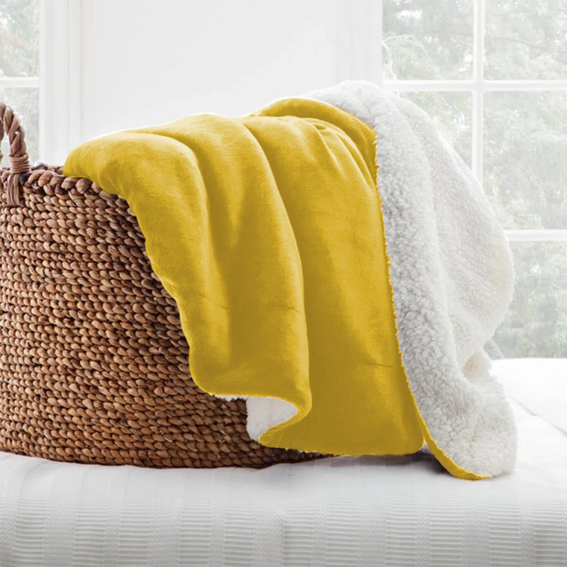 Ultra-Soft Sherpa Fleece Blanket(Reversible), Yellow, 200cm x 150cm