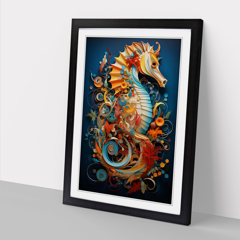 Seahorse Contemporary - Framed Print, Black , 46cm H x 34cm W x 2cm D