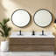 Meuble-lavabo mural moderne en chêne avec lavabo, panneau de fibres et bois massif